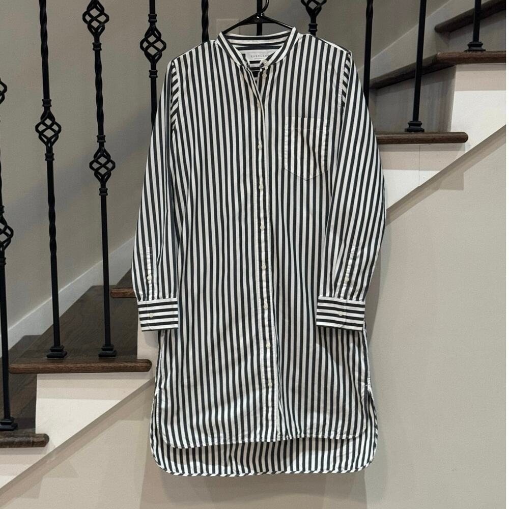 Everlane Striped Cotton Button Front Shirt Dress Black White Size 8